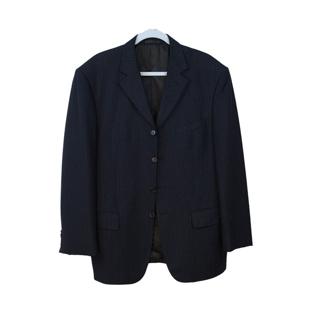 Men's Stripped Blazer 4 Buttons Blazer Navy Blue Size XL